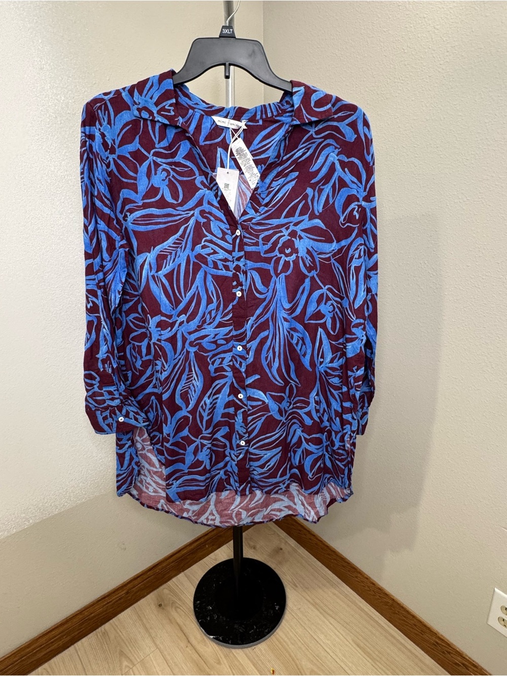 NWT Mimi Flamingo Floral Swim Cover Up Tunic Shirt M Blue Burgundy